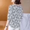 Dames blouses Koreaanse mode elegant chic kralen print v nek losse shirts lente zomer casual woon -werkverkeer top blouse dames blusas kleding