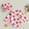 Tweedelende peuter babymeisjes zomer uitslag zwempak casual lange mouw aardbei print badpak zonnepak strandkleding set