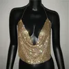 Camisoles Tanks Sexy Style Backless Metal Chain Tank Top Spaghetti Strap Deep V Hollow Out Handmade Crystal Diamonds Vest Niglub 230508