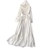 Casual Dresses White Women Chiffon Hooded Slim A-Line Long Ruffeles Hem Sunscreen Beach Vestido 2023 In Summer Robe