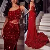 Robes de bal de sirène à paillettes bordeaux Sexy Sparkle longues robes de soirée fendues sur le côté dos nu