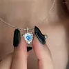 Pendant Necklaces Sweet Cute Blue Crystal Heart Necklace For Women Girl Charm Clavicular Chain Valentine Day Girlfriend Jewelry