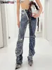 Jeans pour femmes Puss Faux Denim Imprimer Pantalon Femmes Hipster Casual Vintage Y2K Tendance Streetwear Sauvage Skinny Élastique Hip Hop Pantalon Bas T230509