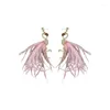 Dangle Earrings Minar Personality Pink Color Feather Flamingo Long For Women Shinning Rhinestone Animal Party Jewelry