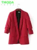 Costumes pour femmes Blazers T MODA été automne femmes élégantes vêtements de travail rose manches trois quarts coupe régulière minimaliste bureau dame 230509