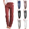 Pantalons pour femmes produits pour femmes couleur Pure coton et cordon de serrage ample décontracté jambes larges pantalons De Mujer