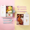 مجموعات أدوات المائدة 1 مجموعة Bento Box Cartoon Capartment Snap-Design Good Sealing Kawaii رياض الأطفال الغداء مع أدوات المائدة