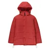 여성용 후드 여성 여성 단색 다운 재킷 분리 가능한 후드 지퍼와 버튼 열린 앞쪽 오버 코트 블랙/ 흰색/ 빨간색