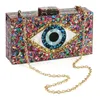 Evening Bags Patchwork Glitter Eye Pvc Plastic Box Clutches Chain Shouler Travel Handbags Women Crossbody 230427