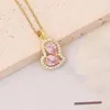 Chains Necklace Pink Stone Heart Dangle Gold-Plated Butterfly Cherry Necklaces Piercing Jewelry For Women