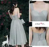 Mix Styke One-shoulder Tea-length Bridesmaid Dress Chiffon Ruffles Party Prom Homecoming Dresses Lace-up Back