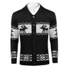 Herrtröjor Herrens jultröja Slim Fit Single-Breasted Color Block Långärmad Cardigan Elk Snowflake Print Xmas Coat