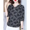 Dames blouses Koreaanse mode elegant chic kralen print v nek losse shirts lente zomer casual woon -werkverkeer top blouse dames blusas kleding