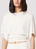 Women's Blouses Women's Suit Drawstring Shirring Round Neck Blouse Or Irregular High Waist Skirt For Female Summer 2023 White Black Set