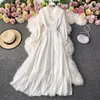 Casual Dresses White Women Chiffon Hooded Slim A-Line Long Ruffeles Hem Sunscreen Beach Vestido 2023 In Summer Robe