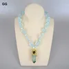 Catene GuaiGuai Gioielli 21 "Naturale di vetro blu Quarzi Nugget Collana di cristallo Grezzo Verde Flourite Ciondolo Labradorite per le donne