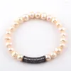 Strand Fashion Women Freshwater Pearl Bracelets Hematite Zircon Paved Bar Bracelet