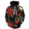 Herren Hoodies Sweatshirts Somepet Flowers Hoodie Herren Rose Print Painting Hoody Anime Harajuku Lässiges Sweatshirt mit Kapuze bedruckt Langarm