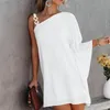 Casual Dresses Summer Dress for Women One Shoulder Half Bat Sleeve Solid Loose Metal Strap Beach Mini Sun