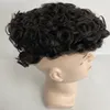 Brezilyalı bakire insan saçı değiştirme 19mm gevşek kıvrım #1b Ağartılmış Knots Tam Dantel Toupee Erkekler