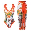 Maillots de bain pour femmes 2023 imprimé floral deux pièces maillot de bain avec jupe femmes rétro vacances nœud papillon Monokini robe de plage couvrir maillot de bain