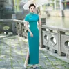 Roupas étnicas lago azul lady banquete vestido de festa cetim sexy mandarim colar longa cheongsam estilo chinês qipao grande tamanho 5xl vestidos