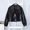 Skóra skórzana dla kobiet Kobiety sztuczna kurtka Soft Loose Vintage Biker Płaszcz Krótki duże kieszenie Motor Pu Black Street