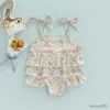 Deux pièces été enfants bébé filles maillots de bain Bikini princesse mignon fleur imprimé à volants nœud papillon sans manches Triangle maillot de bain vêtements de plage