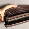 Geldbörsen Retro Herren Geldbörse Herren Kartenhalter Geldbörse Handy Clutch Bag Leder Soft Wrist Bags 2023 Original Long Zipper Solid