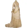 Vintage victorienne robes de bal Kahki Champagne agitation dentelle plis manches longues robes de soirée formelles pour les femmes médiévale Cosplay tenue 2023