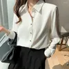 Blouses pour femmes #4933 élégant bureau chemise en mousseline de soie blanche femmes col à revers décontracté à manches longues femme formelle mode coréenne