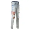 Jeans masculinos europeus e americanos rua na moda buraco remendo jeans high street na moda magro ajuste pés pequenos jeans