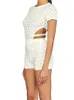 Kvinnors spårdräkter Kvinnor Floral Estetic Y2K Tvåbit Set Short Sleeve Cut Out Bodysuit Top Bodycon Shorts Summer Sexig Retro Retro