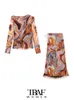 Robe deux pièces TRAF femmes mode avec chemisiers en tulle imprimé drapé et jupes nouées taille haute ensembles féminins Mujer 230509