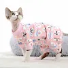 Kläder kattkläder för Sphinx Spring Cartoon Printed Cat Pyjamas Kleding Devon Hairless Cost Costen Kitten Pullover Shirt Jumpsuit