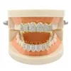 Iced Out Micro Pave CZ Teeth Caps Grillz Top and Bottom Set 18k Gold Crystal Teeth Grills For Men Rapper Jewelry Wholesale