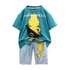 Ensembles costumes enfant en bas âge garçon coton été dessin animé à manches courtes t-shirt et ensemble avec sac noir grands vêtements enfants tenues 2 14T 230508