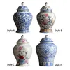 Objetos decorativos Figuras de estilo chinês jarra de gengibre de cerâmica linda vaso de flores seco com decoração asiática de vidro azul tempe central branco 230508
