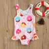 Children's Swimwear 2023 Baby Swimsuit Girls One Piece Swimsuit Summer Kids Kinderen schattig krab/donutprint mouwloos bad voor vakantie P230509