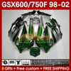 Corps pour SUZUKI GSXF750 GSXF600 KATANA GSXF 600 750 CC 600CC 750CC 1998 1999 2000 2001 2002 169No.101 GSX750F GSXF-600 GSXF-750 GSX600F 98 99 00 01 02 Carénage vert argent oui