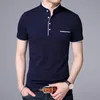 Polos Kemeja Mash Modna Baru Pria Musim Panas Kerah Mandarin Slim Fit Warna Solid Kancing Bersirkulasi Pakaian Kasual 230509