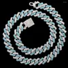 Łańcuchy mrożone łańcuch kubańskiego linku niebieski naszyjnik dla mężczyzn kobiety 14 mm rombus z bąk miami choker naszyjniki