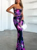 ツーピースドレスヒリギン女性サマー2ピース衣装花柄のキャミソールのノースリーブバックレススリングタンクトップハイウエストロングスカートセット230509