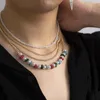 Chaînes 4 pièces/ensemble multicouche perle pierre naturelle collier homme perle de riz coloré gravier mode métal Imitation pour hommes