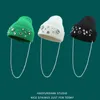 BeanieSkull Caps Brand Designer Women's Winter Skullies Beanies Pearl Chain Wool Hat Personality Warm Ear Protection Knitted Cap Femme 230506