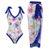 Dameszwemkleding 2023 Bloemenprint Twee stukken zwempak met rok Dames retro vakantie Bowknot Monokini Beach Dress Cover Up Bathing Suit