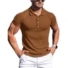 Herrpolos Summer Solid Stripe Fitness Elasticitet Kort ärmskjorta för modesätt Collar S 230508