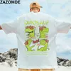 Erkek tişörtleri zazomde yeni yaz moda büyük boy kısa kollu erkekler tişört gevşek komik dinozor anime baskı erkek unisex t gömlek çiftleri üst j230509