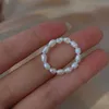 Band Rings New Minimalist Multi Bead Freshwater Pearl Geometric Rings Women Finger Jewelry Fashion Adjustable Elastic Ring Z0509