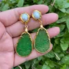 Stud Earrings KKGEM Vintage Style Green Jade Carved Pear Shape Cultured White Freshwater Pearl Party Jewelry For Women